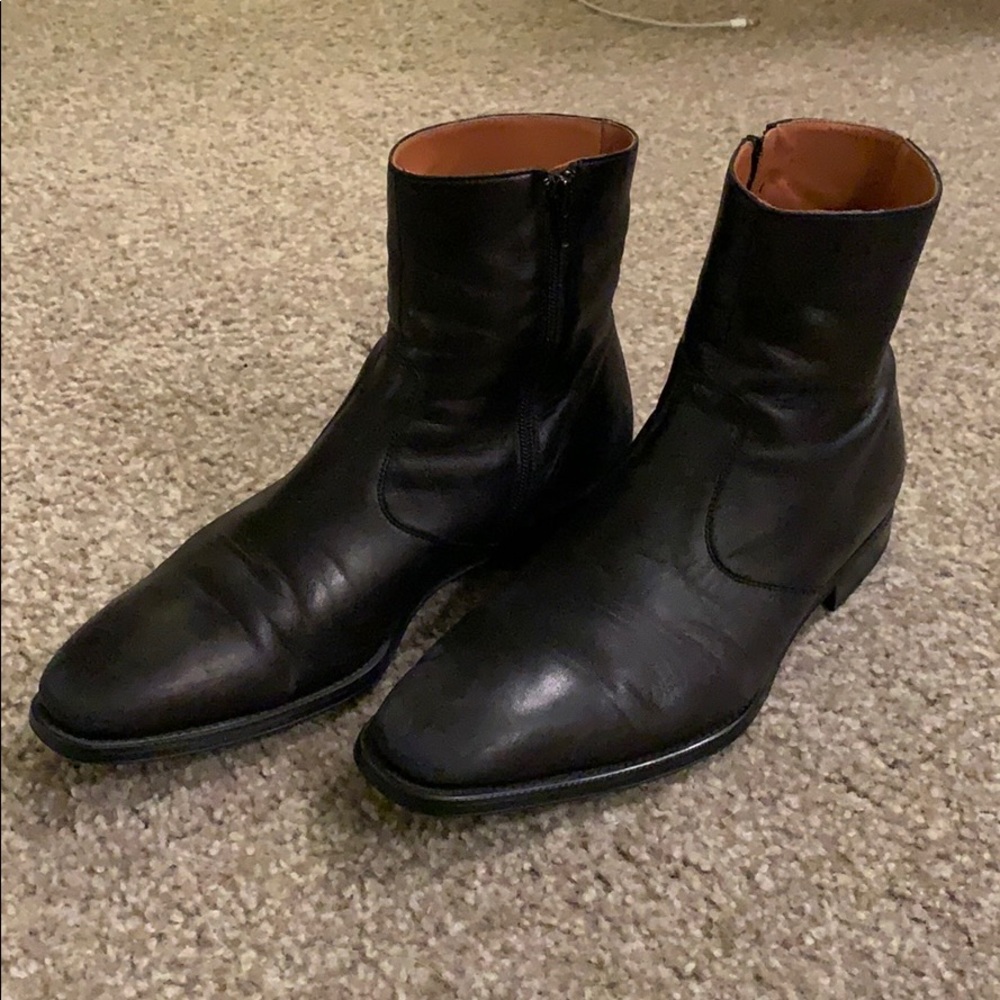 Magnanni Black Calf Skin Leather Zip-Up Boots